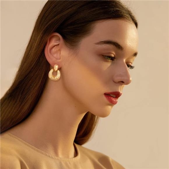 Retro Gold Hoop Dangle Earrings for Women - Picture 1 of 6
